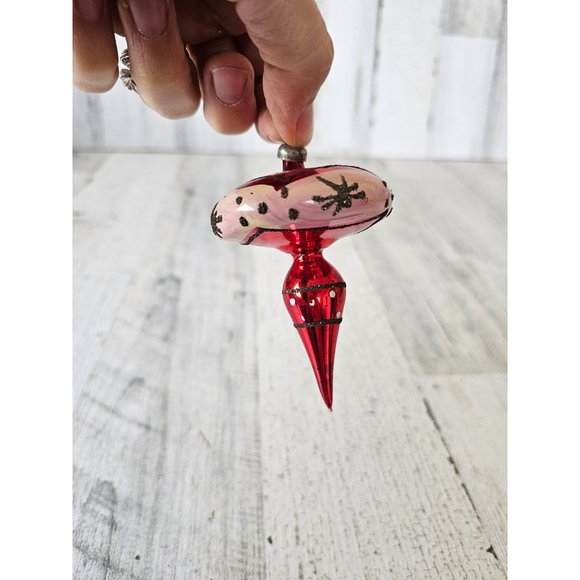 Antique Italy topper glass ornament red metallic glitter unique Xmas tree - Picture 2 of 10